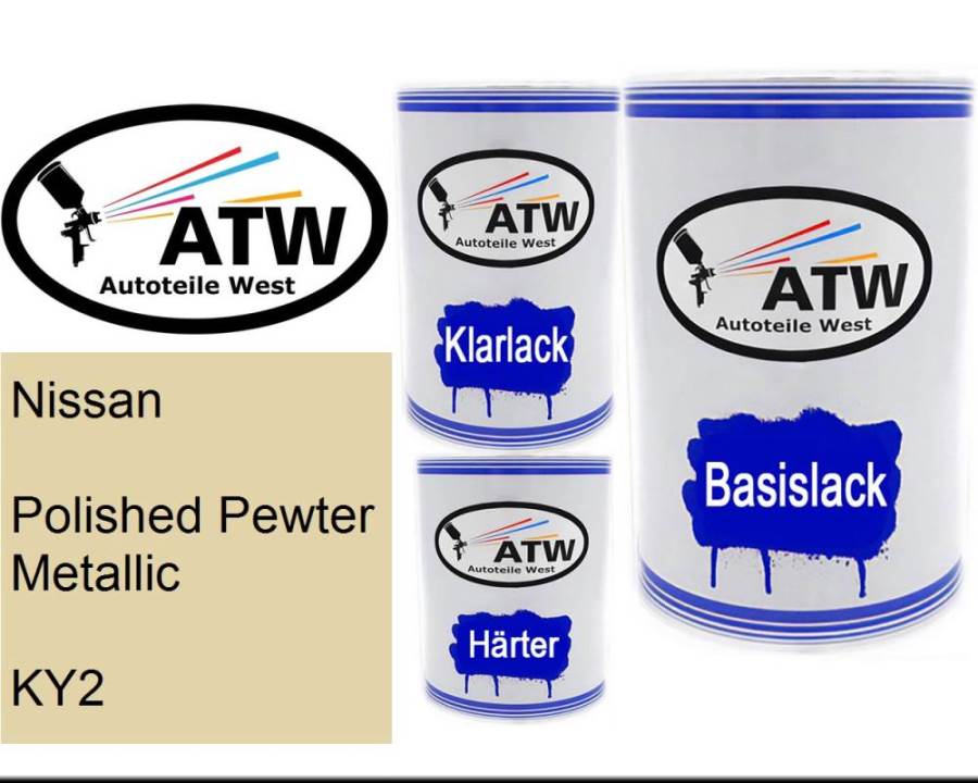 Nissan, Polished Pewter Metallic, KY2: 500ml Lackdose + 500ml Klarlack + 250ml Härter - Set, von ATW Autoteile West.